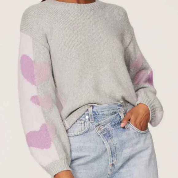 Splendid "Coming & Going" Heart Sweater - Gray & Pink Size M - Picture 1 of 9